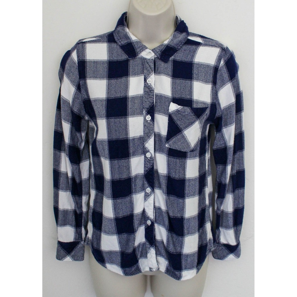 Rails Shirt Womens Small White Blue Plaid Flannel Hunter Button Down Long Sleeve